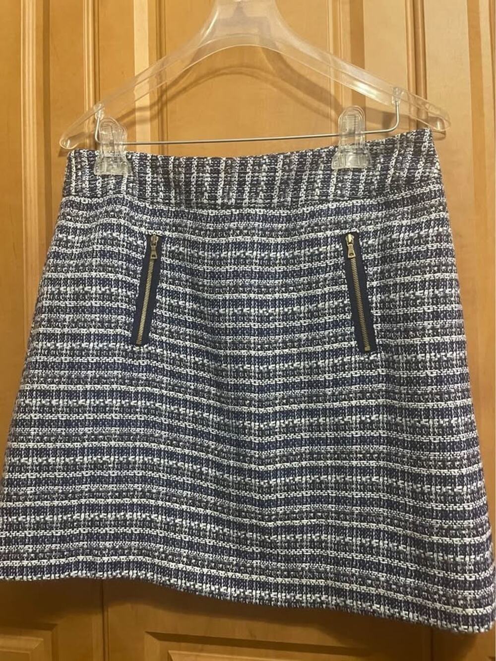 LOFT Tweed Mini A Line Pencil Skirt Blue Zippers Lined Career Office Womens 10P